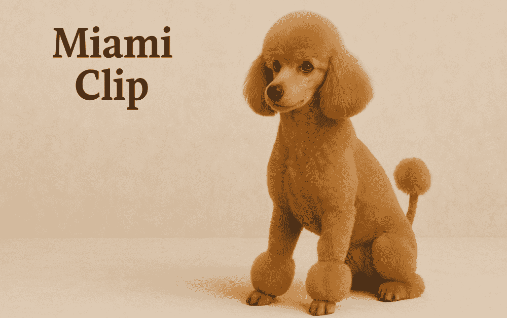 poodle with miami clip is sitting