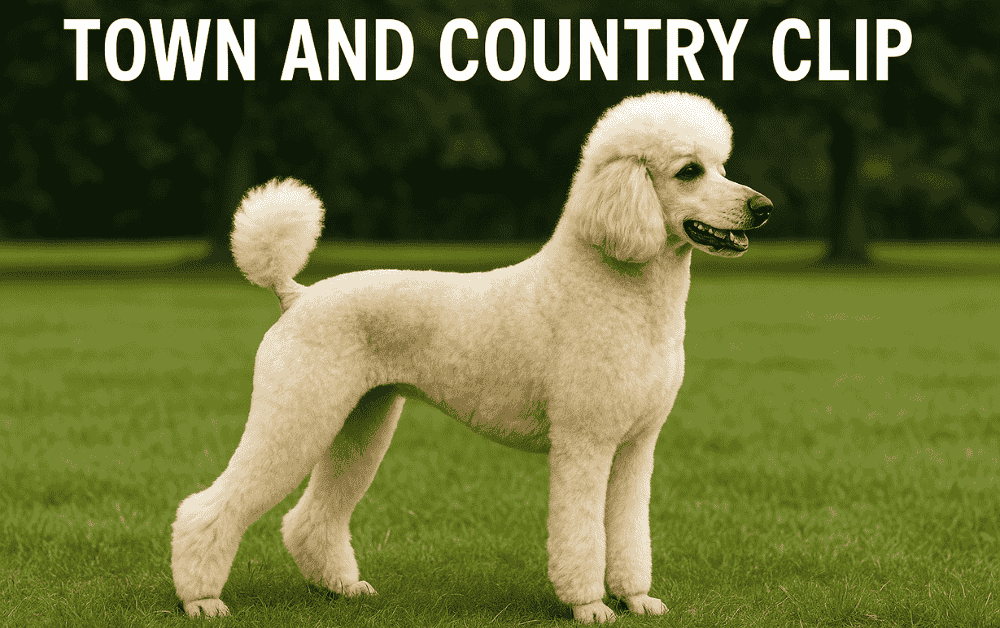 poodle with town and country clip is standing