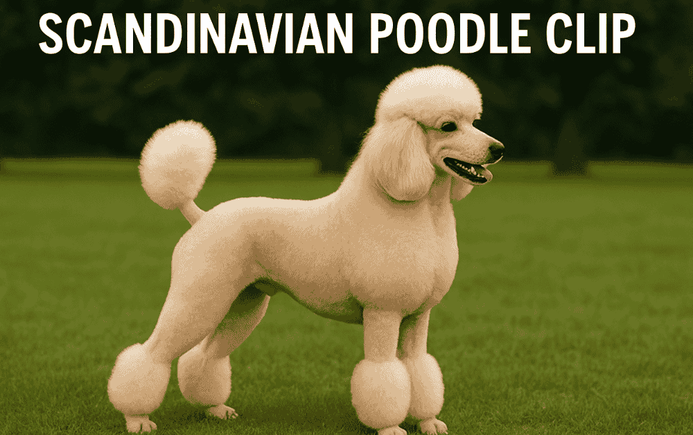 Poodle having scandinavian clip is standing