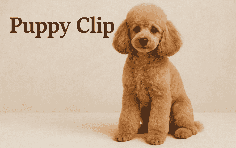 poodle with puppy clip is sitting